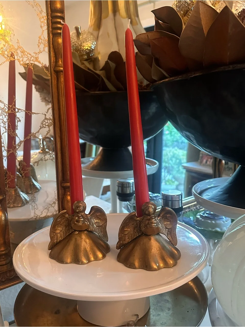 S/2 Brass Angel Figure taper candle holders